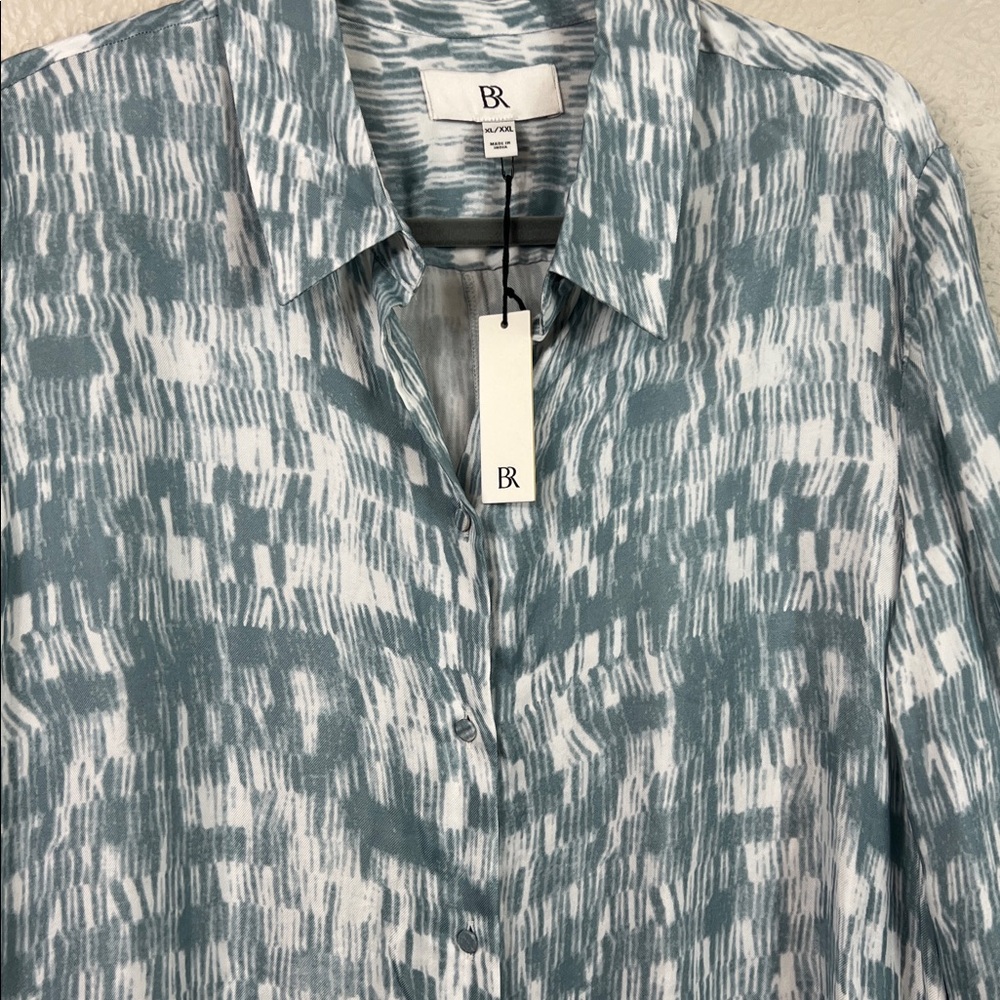 Banana Republic Alani Blue Allover Print Long Sleeve Maxi Shirt Dress XL/XXL NWT - Picture 9 of 12